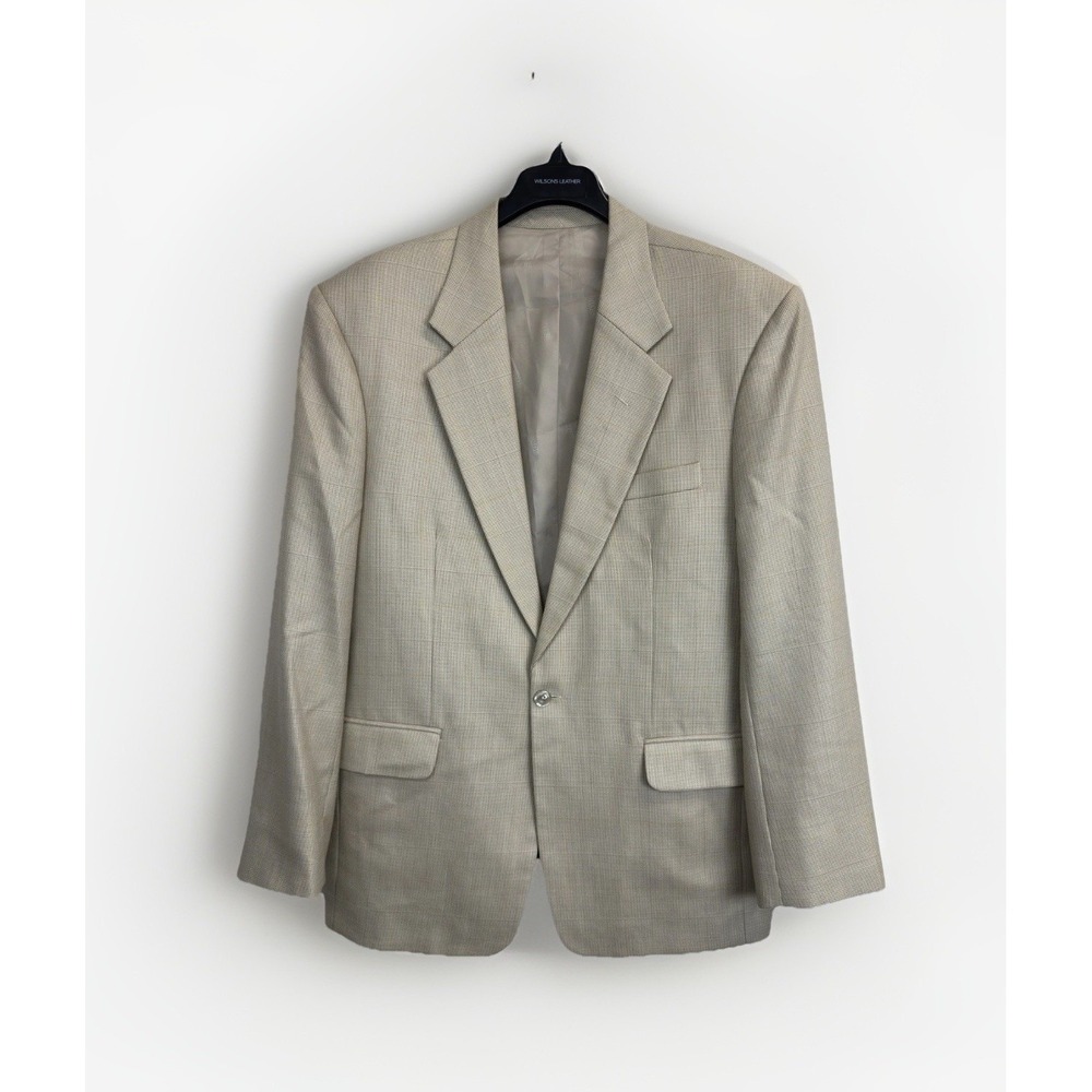 Boss Blazer Mens 44R Beige Windowpane Sport Coat Made In USA One‎ Button